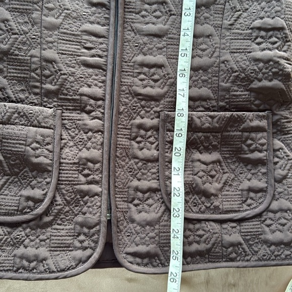 Gallery Brown Bomber Jacket Quilted Design Mandarin Collar Zip Front Sz M - Picture 7 of 13